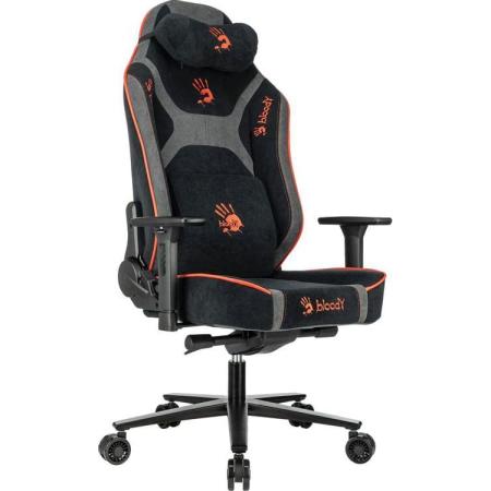 Кресло игровое A4TECH Bloody GC-680, искусственная замша, до 150кг, механизм со смещенной осью, регулируемые 3D подлокотники,  черный/серый
