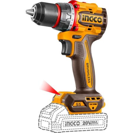INGCO Бесщеточный шуруповерт 55 Нм 20В, б/щ INDUSTRIAL CDLI205581