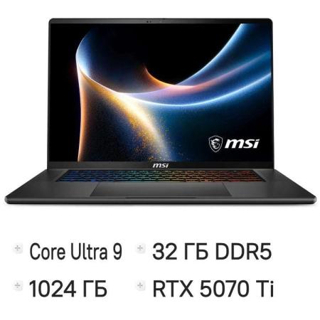 Ноутбук игровой MSI Stealth 16 AI+ B3WH-013RU, 16", OLED, Intel Core Ultra 9 386H 2.1ГГц, 16-ядерный, 32ГБ 1ТБ SSD,  NVIDIA GeForce  RTX 5070 Ti для ноутбуков - 12 ГБ, Windows 11 Home,  черный [9s7-263111-013]