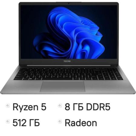 Ноутбук TECNO MegaBook K15SFA, 15.6", IPS, AMD Ryzen 5 7535HS 3.3ГГц, 6-ядерный, 8ГБ 512ГБ SSD,  AMD Radeon  660M, Windows 11 Home,  серый [71005000517]
