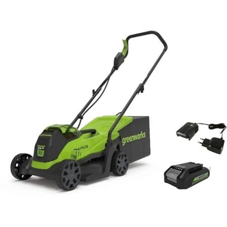Газонокосилка аккумуляторная GREENWORKS GD24LM33K4,  33см, несамоходная,  4Ач, с ЗУ [2516107ub]