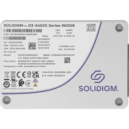 SSD накопитель Intel D3-S4520 SSDSC2KB960GZ1Z 960ГБ, 2.5", SATA III,  SATA