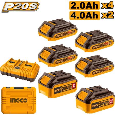 INGCO Комплект аккумуляторов P20S 6 шт и ЗУ 4А SUPER INDUSTRIAL COSLI230701
