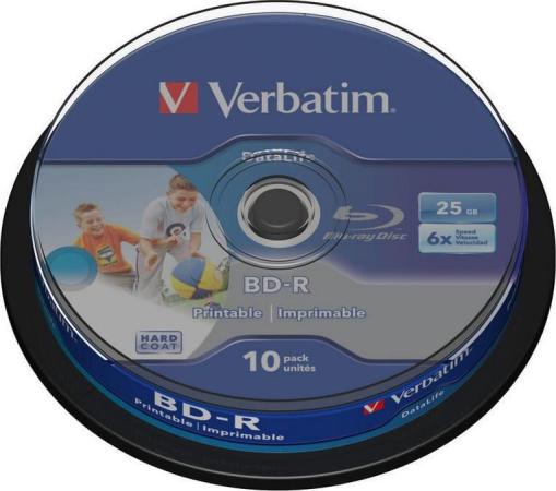 Диски Blu-Ray VERBATIM BD-R 25 GB 6x CB/10 Full Ink Print NO ID