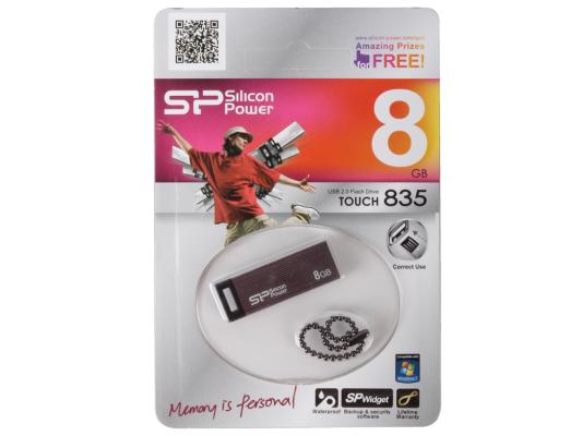 Внешний накопитель 8GB USB Drive <USB 2.0> Silicon Power Touch 835 Gray (SP008GBUF2835V1T)