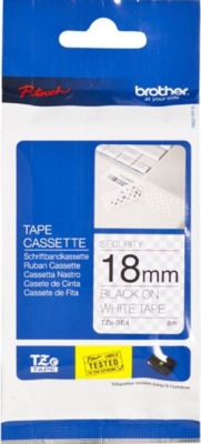 Плёнка для наклеек Brother TZESE4 черный шрифт на белой основе 18ммx8м