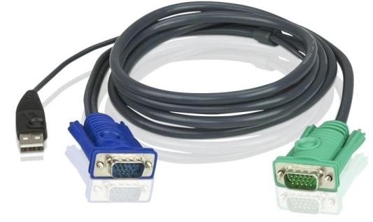 Шнур, мон+клав+мышь USB, SPHD15=HD DB15+USB A-Тип ATEN (2L-5201U) Male-2xMale,  8+4 проводов, опрессованный,   1.2 метр., черный