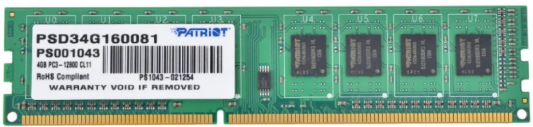 Оперативная память для компьютера Patriot Signature DIMM 4Gb DDR3 1600 MHz PSD34G160081S