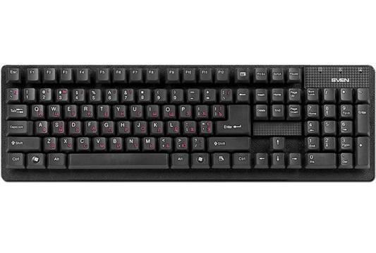 Клавиатура SVEN Standard 301 USB чёрная, 105 клавиш, красная кириллица, классич. раскладка, коробка цвет