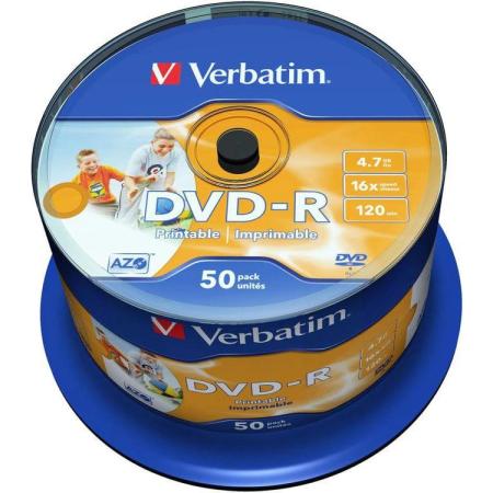 Диски DVD-R 4,7GB Verbatim 16x CB/50 Full Ink Print ID (43649)