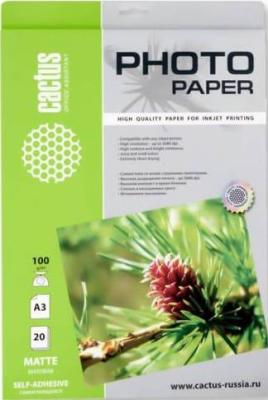 Бумага Cactus CS-MSA310020 А3 100г/кв.м матовая самоклеящаяся 20л