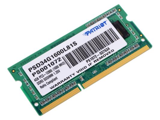 Оперативная память для ноутбука Patriot Signature SO-DIMM 4Gb DDR3 1600 MHz PSD34G1600L81S