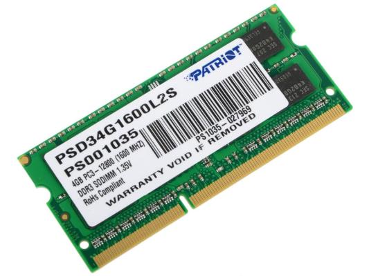 Оперативная память для ноутбука Patriot Signature Line SO-DIMM 4Gb DDR3 1600 MHz PSD34G1600L2S