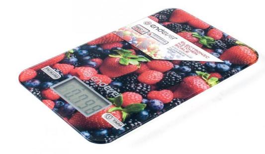 Весы кухонные Endever Skyline KS-528, вес от 2 г до 5 кг. стекло, LCD-дисплей,  авто откл, рисунок ягоды