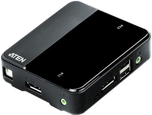 Переключатель KVM ATEN  CS782DP-AT KVM+Audio+USB 2.0,  1 user USB+DisplayPort+AUDIO =  2 cpu USB+DisplayPort+AUDIO, со шнурами USB/AUDIO 2х1.8м.+ Dis