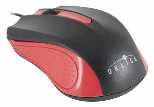 Мышь Oklick 225M черный/красный оптическая (1200dpi) USB (2but)
