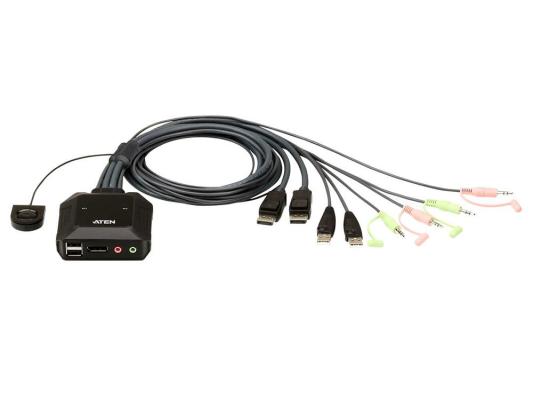 Переключатель KVM ATEN (CS22DP-AT|) KVM,  1 user USB+DisplayPort+AUDIO =>  2 cpu USB+DisplayPort+AUDIO, со встр.шнурами USB 2x1.2м., 2560x1600, настол