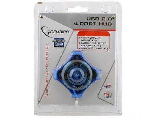 Концентратор USB 2.0 Gembird UHB-C224, 4 порта, прозр.корпус, блистер