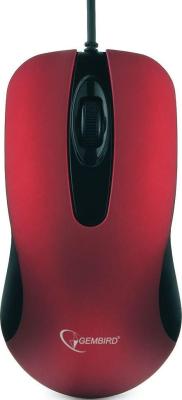 Мышь проводная Gembird MOP-400-R,  красный, бесшумный клик, 2 кнопки+колесо кнопка, 1000 DPI,  soft-touch, кабель 1.45м, блистер
