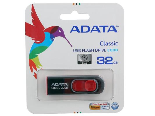 Внешний накопитель 32GB USB Drive ADATA USB 2.0 C008 черно-красная выдвижная AC008-32G-RKD