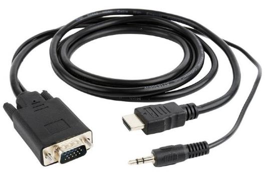 Кабель HDMI-VGA Cablexpert, 19M/15M + 3.5Jack, 1.8м, черный, позол.разъемы, пакет