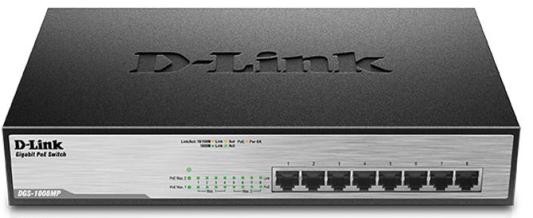 Коммутатор D-Link DGS-1008MP/B1A Неуправляемый коммутатор с 8 портами 10/100/1000Base-T с поддержкой PoE 802.3af/802.3at (30 Вт, PoE?бюджет 125 Вт), функцией энергосбережения и поддержкой QoS