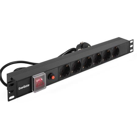 Exegate EX280831RUS Блок розеток ExeGate ServerPro PDU-19H606 Al-6S-EU2-SW-O, 19",1U,алюм, 6Sch, евр