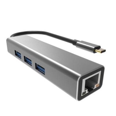 Кабель-концентратор USB 3.1 Type-Cm -- RJ-45+3port USB3.0(f)  Aluminum Shell VCOM  DH311A